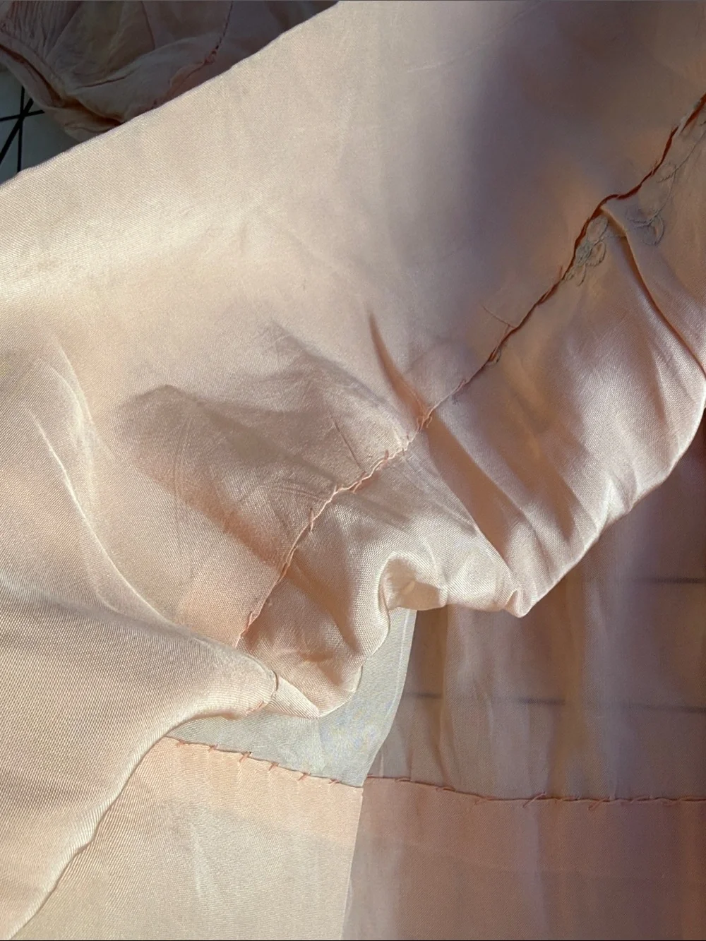 Antique 1920s Silk Child Dress Cutter Textile Peach Blue Embroidery Craft Doll F